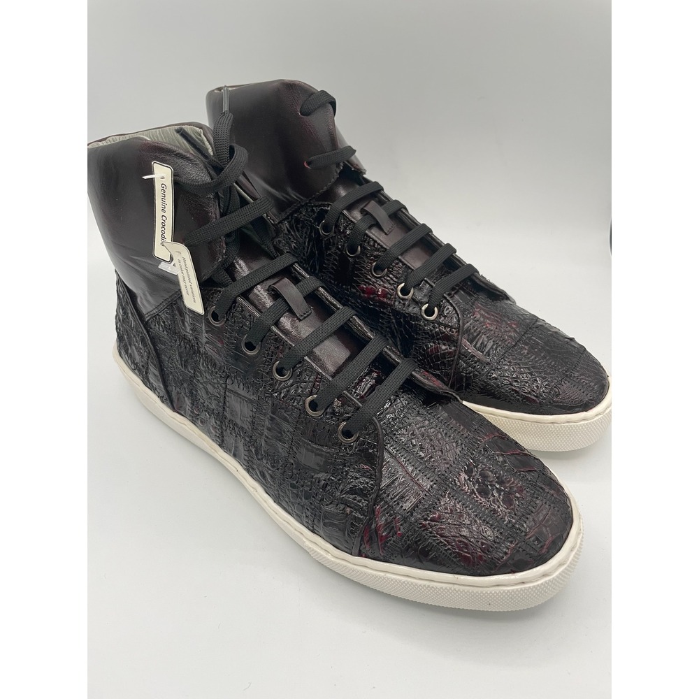 Belvedere Mens Black Cherry Genuine Crocodile Leather High Top Sneakers 9 Y01‎